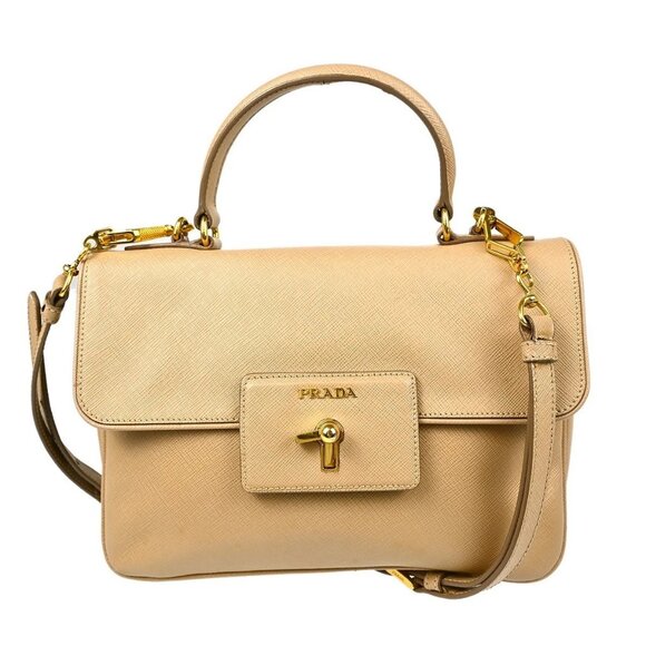 Prada Beige Saffiano Lux Leather 2way Handbag - Picture 1 of 12